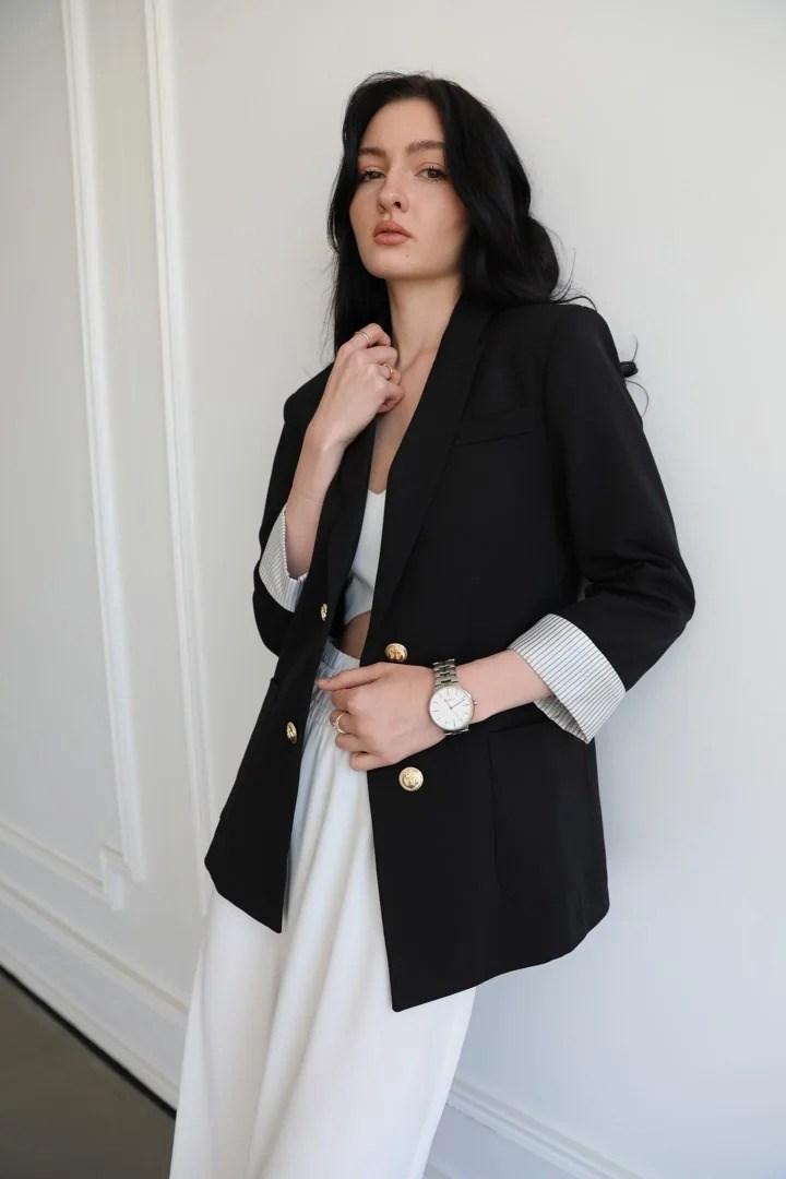 90872 Kol Çizgi Detay Gold Düğmeli Blazer Ceket