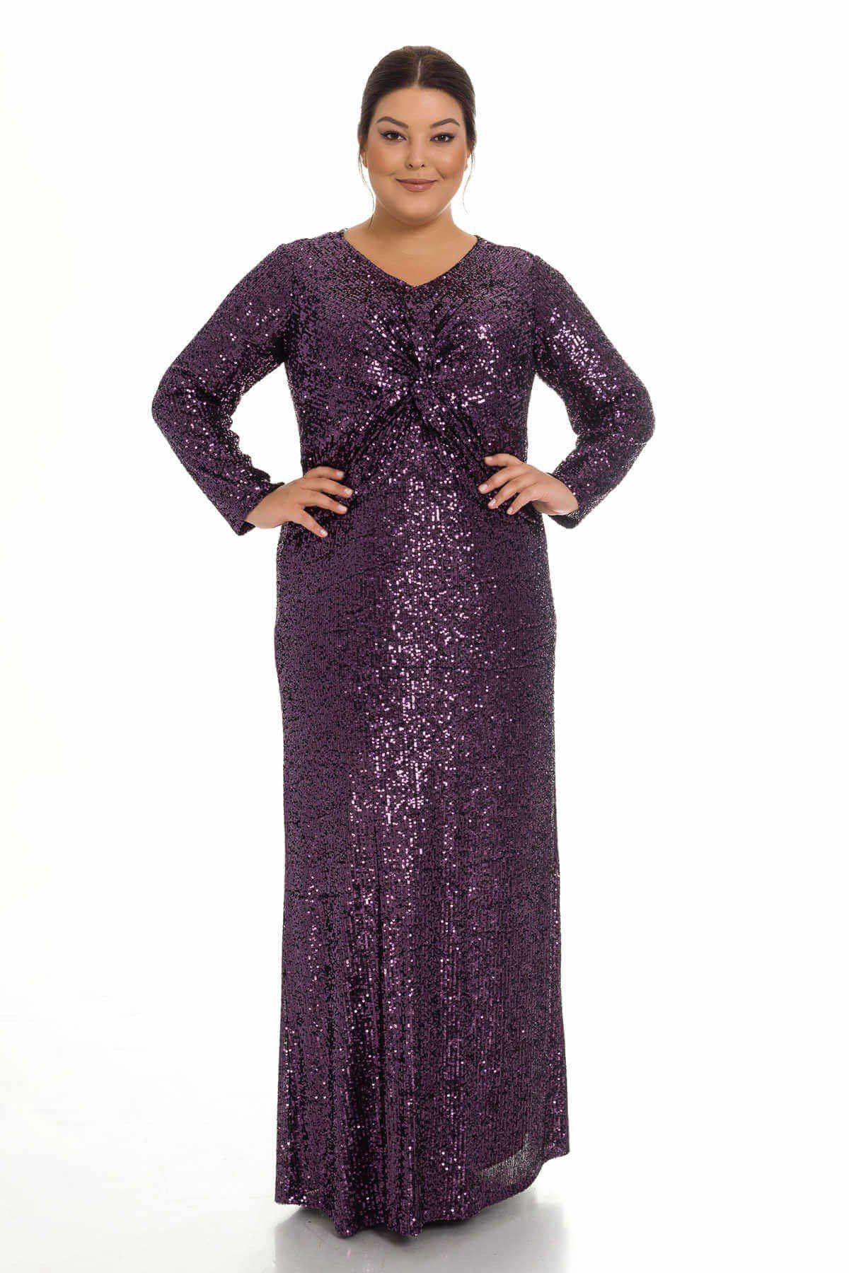 9149 Büyük Beden PULPAYET ÖNÜ DÜĞÜM ABİYE ELBİSE