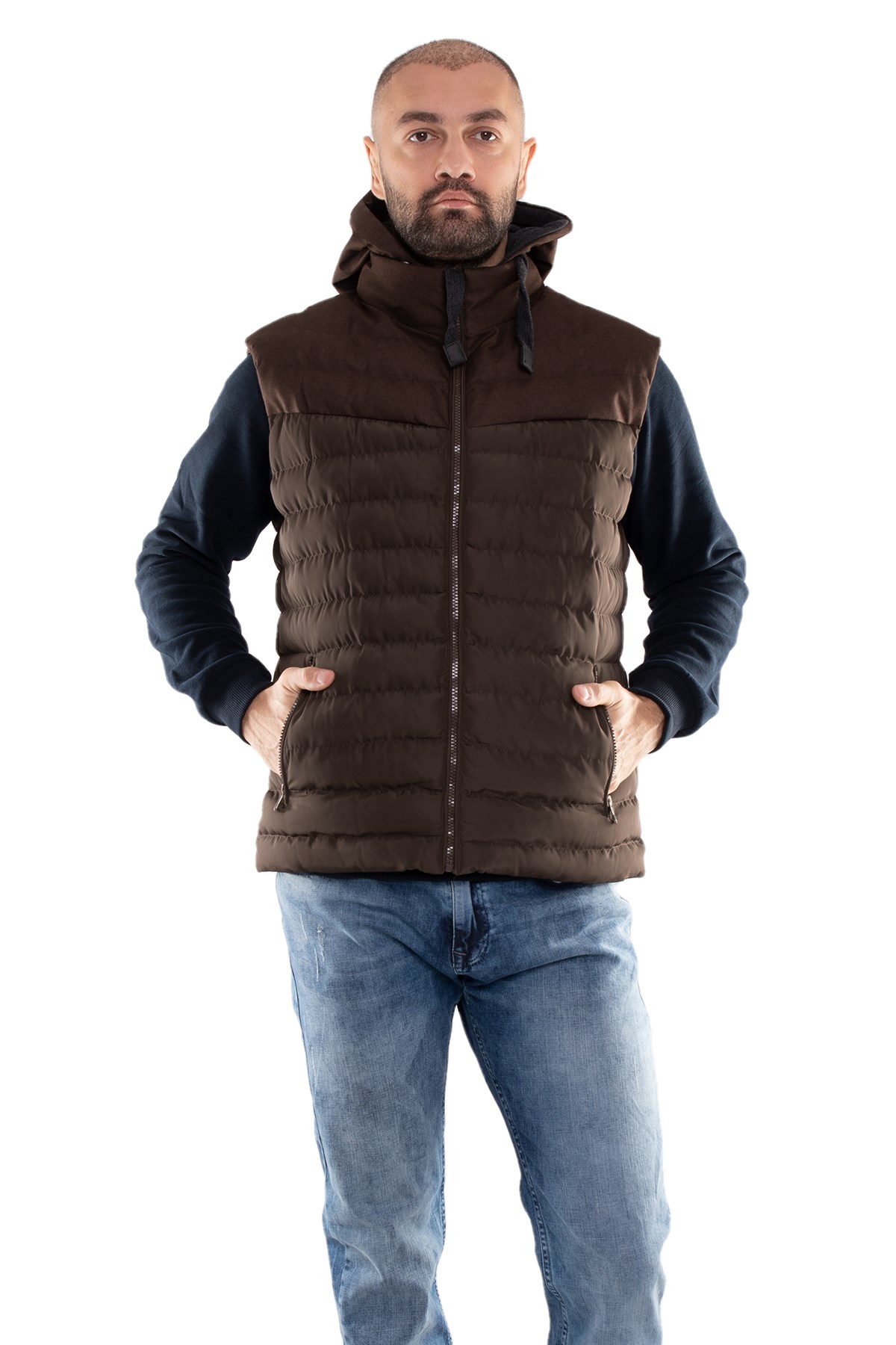 917-226 RegularFit Memory Kombinli Kapşonu Çıkma Erkek Şişme Yelek