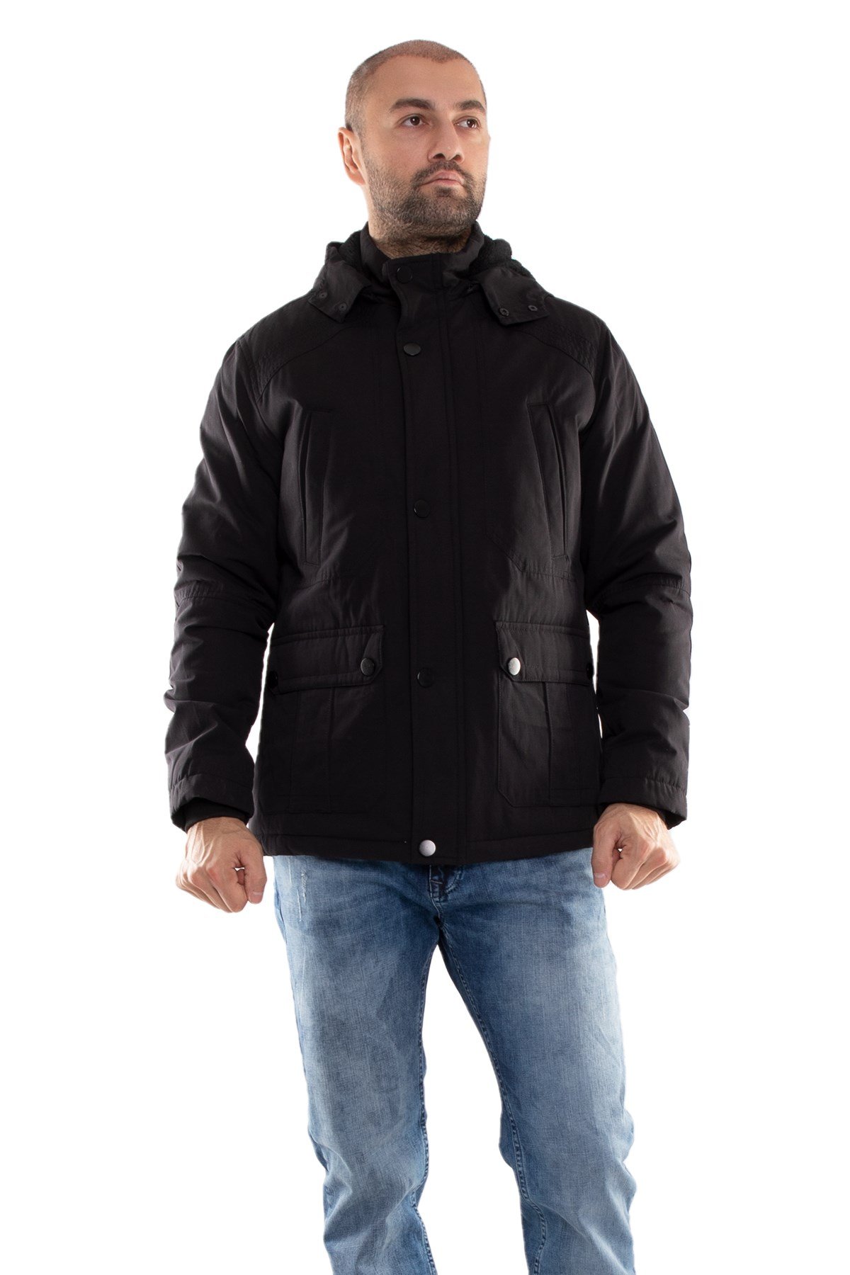 99391-242 RegularFit İçi Kürklü Kapşonlu Erkek Kaban