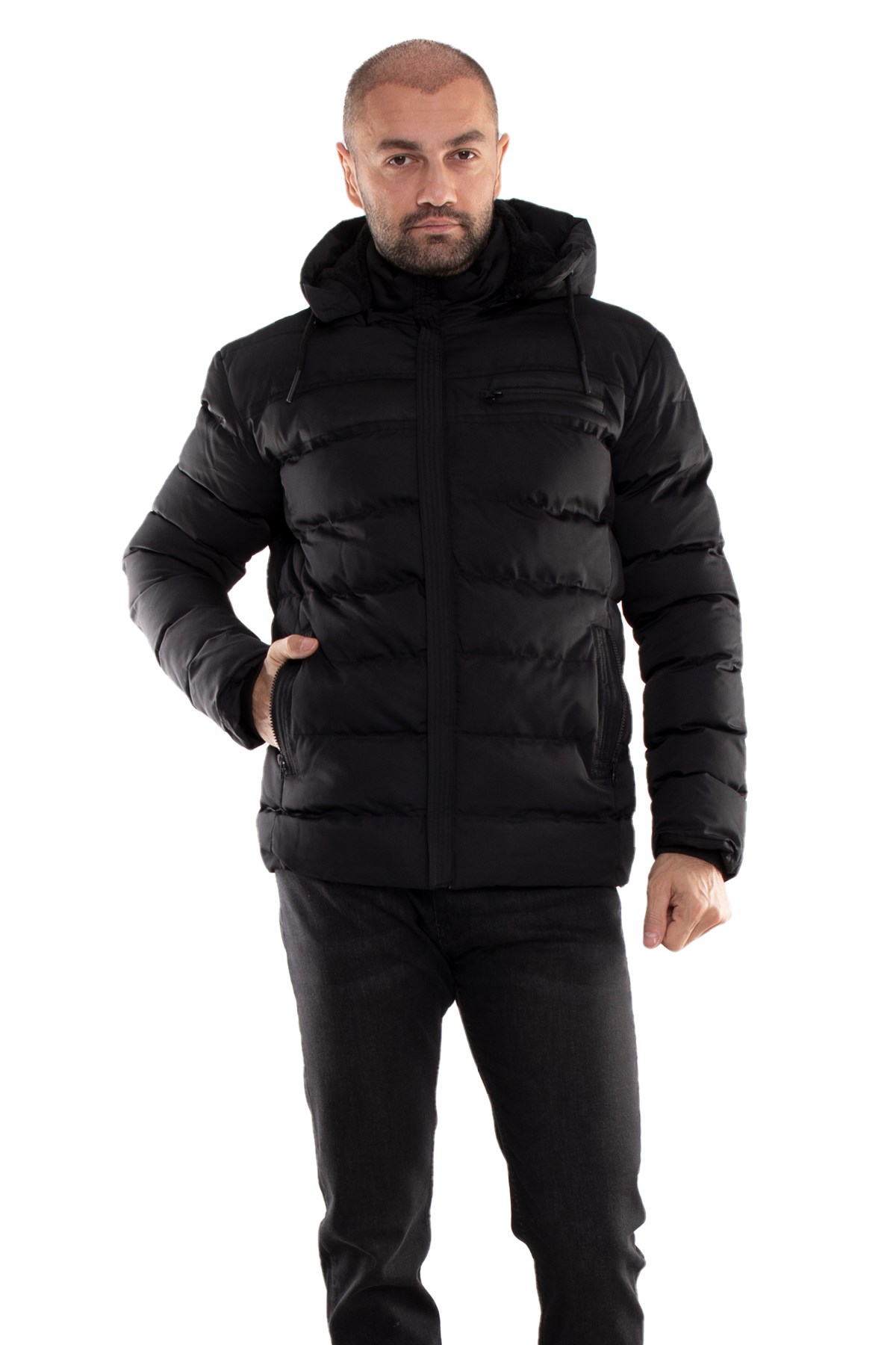 99477-113 RegularFit Kapşonlu İçi Kürklü Erkek Şişme Mont