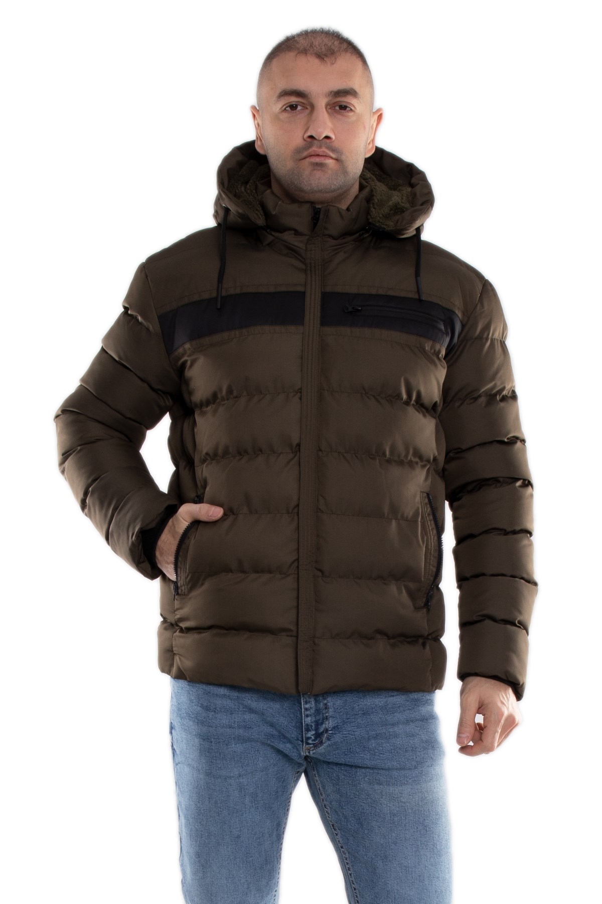 99477-113 RegularFit Kapşonlu İçi Kürklü Erkek Şişme Mont