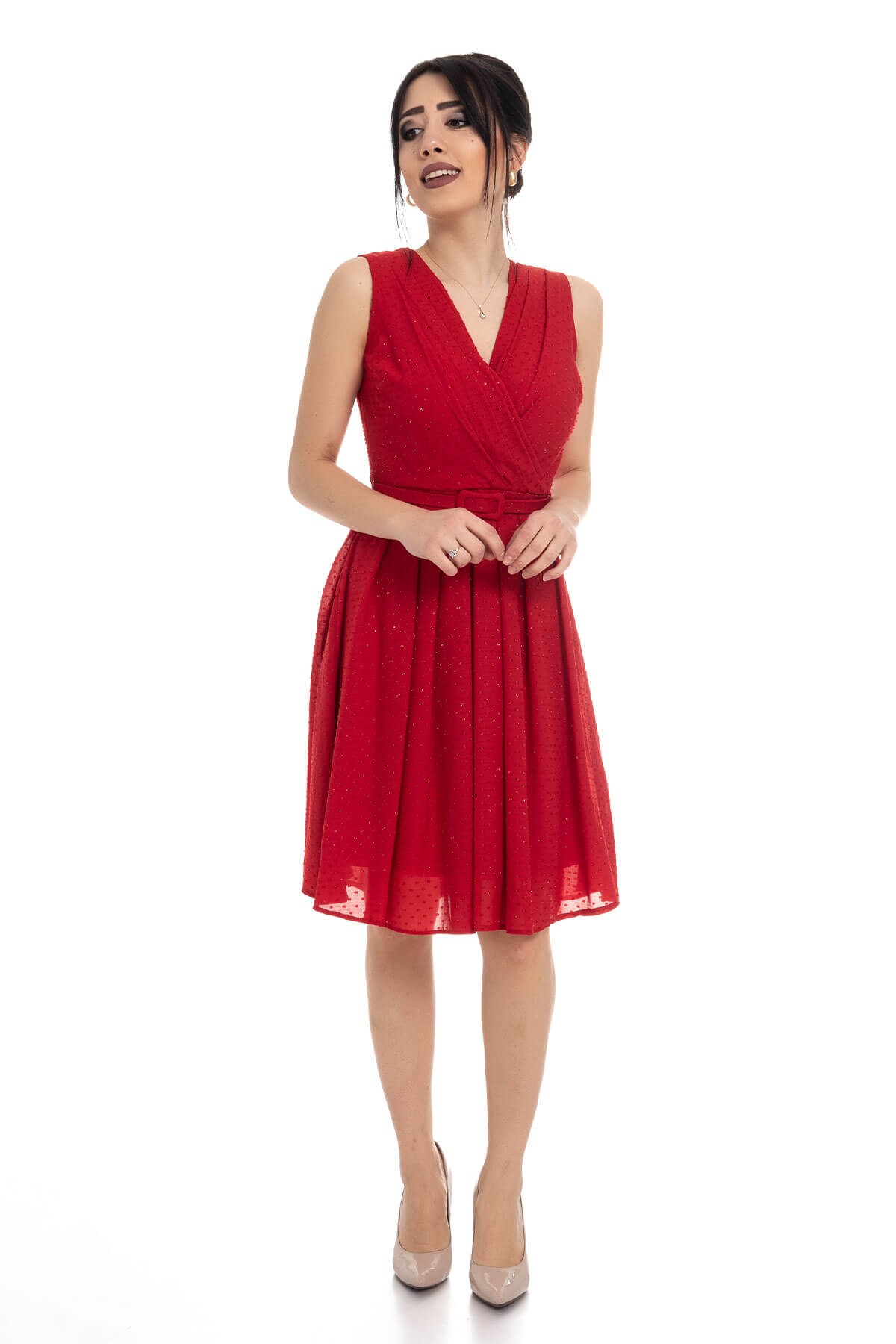 D-916 KB Beli Kemerli Simli Kısa Elbise