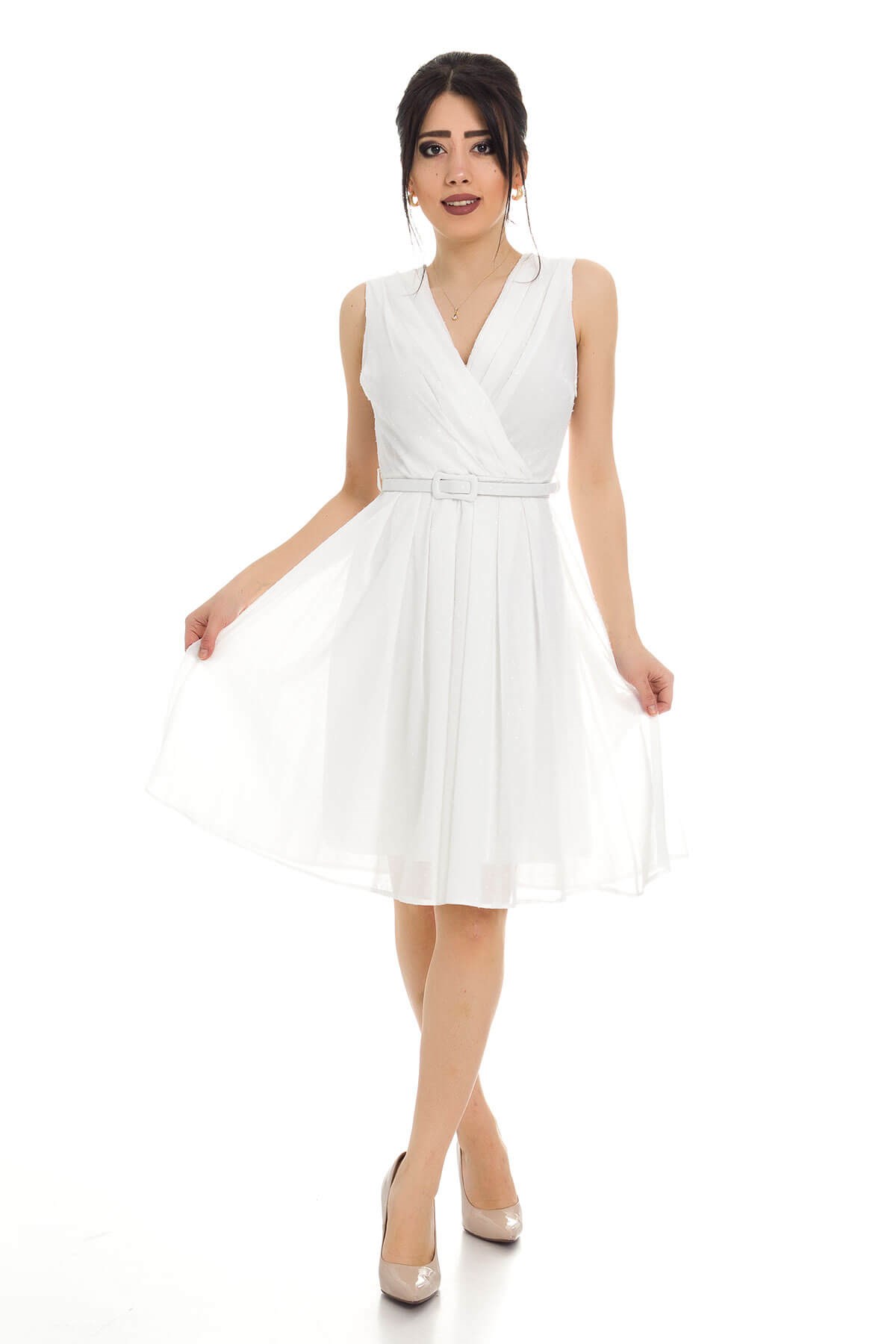 D-916 KB Beli Kemerli Simli Kısa Elbise