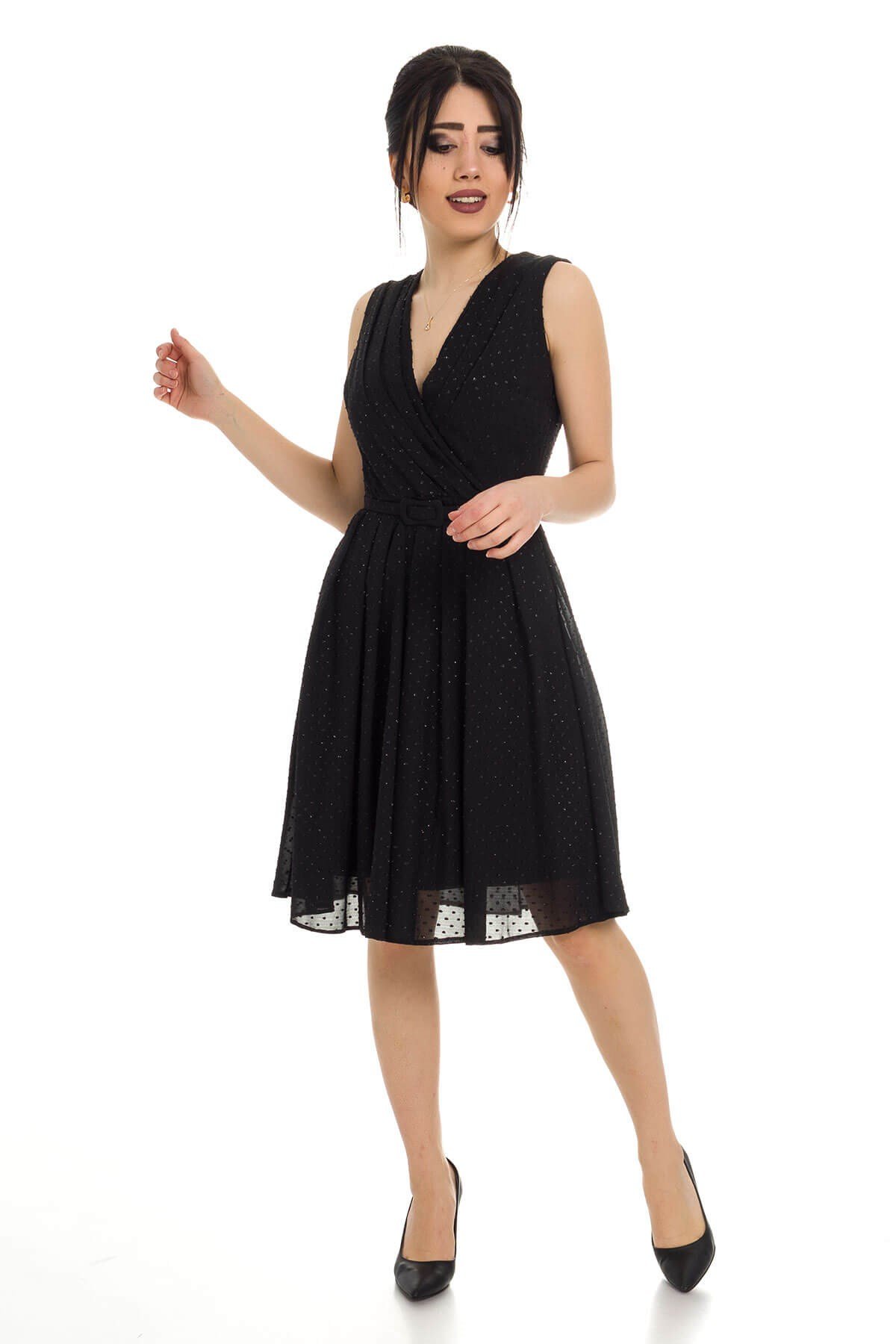 D-916 KB Beli Kemerli Simli Kısa Elbise