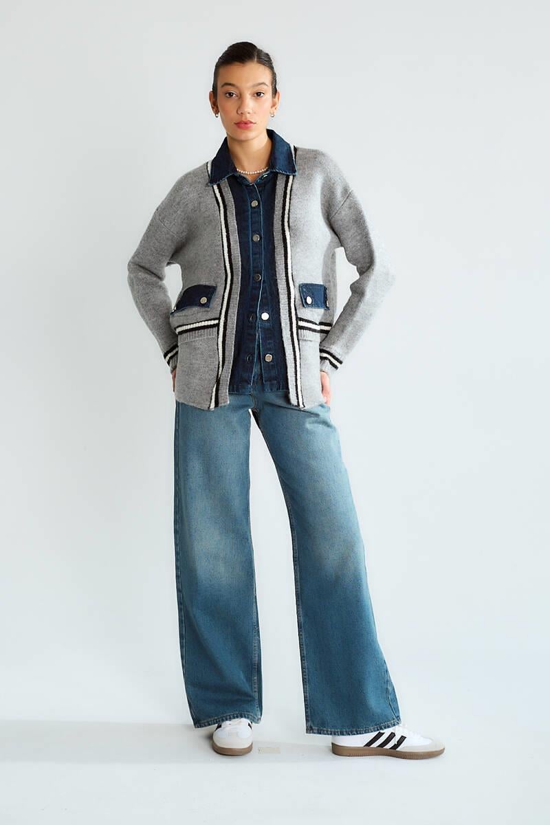 T94757 Kot Detaylı Cepli Angora Ceket