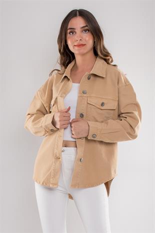 055 Pamuklu Kadın Kot Gömlek Ceket