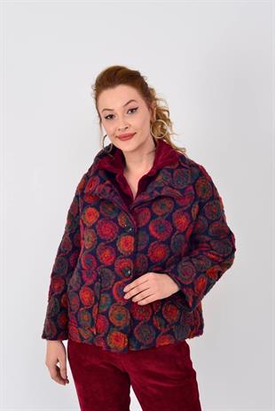 08023 Spiral Desen Düğmeli Kısa Keçe Mont