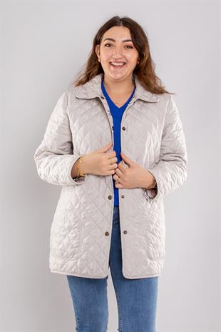 1007 Büyük Beden Baklava Desen Önden Cepli Çıtçıtlı Kadın Mont