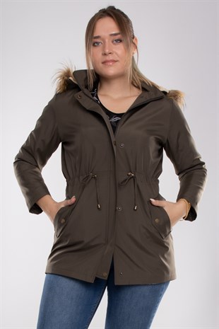 1033 Büyük Beden İçi Kürklü Cep Çıtçıtlı Beli Bağcıklı Kap