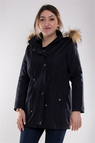 1033 Büyük Beden İçi Kürklü Cep Çıtçıtlı Beli Bağcıklı Kap