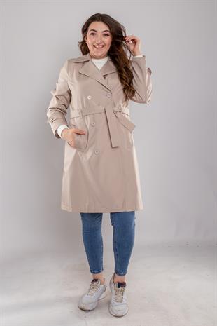 1035 Kolucu Apoletli Kuşaklı Uzun Trençkot