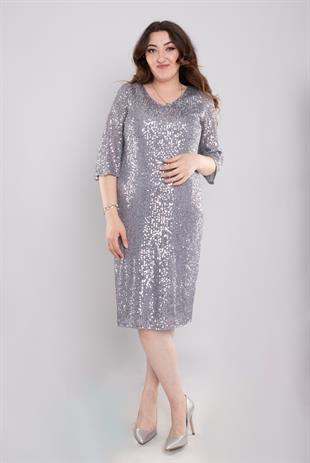 105 Büyük Beden Vyaka Pulpayet Truvakar Kol Kısa Elbise