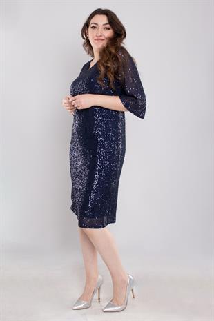 105 Büyük Beden Vyaka Pulpayet Truvakar Kol Kısa Elbise