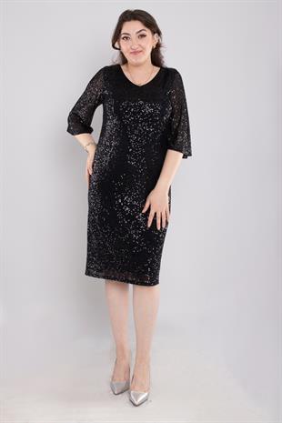 105 Büyük Beden Vyaka Pulpayet Truvakar Kol Kısa Elbise