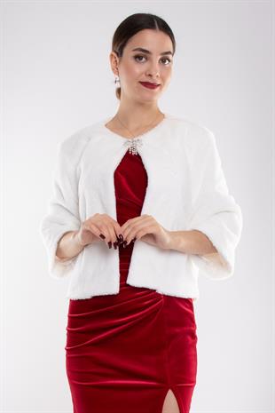 1055 Büyük Beden Broşlu Kürklü Kısa Ceket