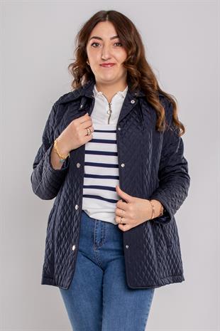 1058 Büyük Beden Mini Baklava Desen Çıtçıtlı Astarlı Kadın Mont