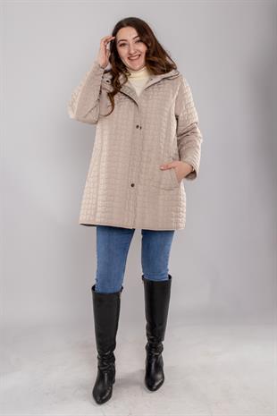 1060 Battal Beden İçi Kürklü Kapitone Kadın Mont