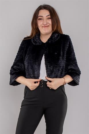 1060 Büyük Beden Yaka Çıtçıtlı Katkat Kürklü Kısa Ceket