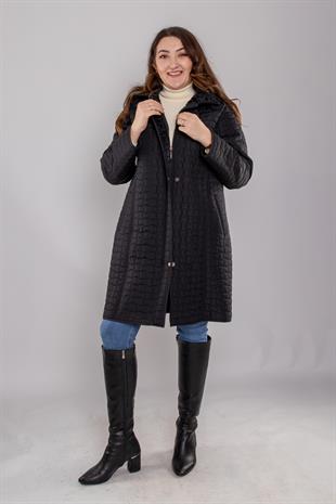 1062-1 Battal İçi Taytüyü Kapitone Kapüşonlu Kadın Mont