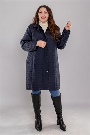 1062-1 Battal İçi Taytüyü Kapitone Kapüşonlu Kadın Mont