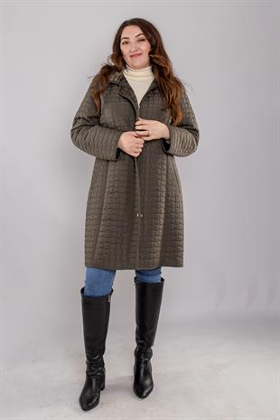 1062-1 Battal İçi Taytüyü Kapitone Kapüşonlu Kadın Mont
