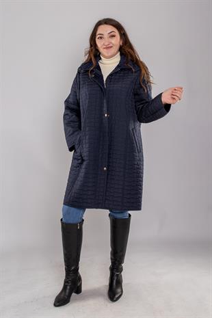 1062-1 Battal İçi Taytüyü Kapitone Kapüşonlu Kadın Mont