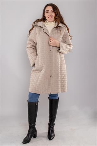 1062-1 Battal İçi Taytüyü Kapitone Kapüşonlu Kadın Mont