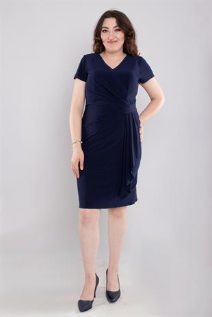 107 Büyük Beden Yandan Geçmeli Vyaka Drape Kısa Buzi Elbise