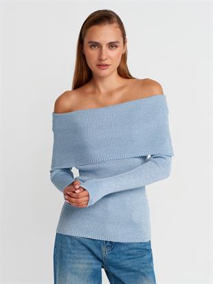 10808 Bardot YTaka Fitilli Simli Triko Kazak