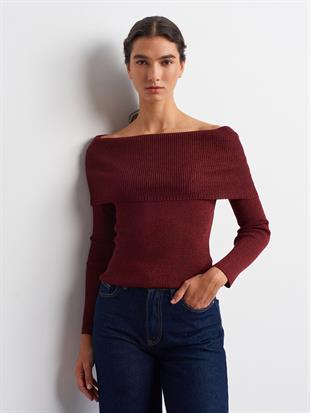 10808 Bardot YTaka Fitilli Simli Triko Kazak