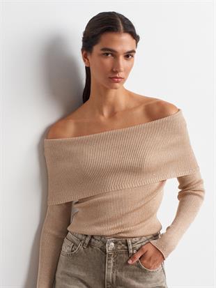 10808 Bardot YTaka Fitilli Simli Triko Kazak