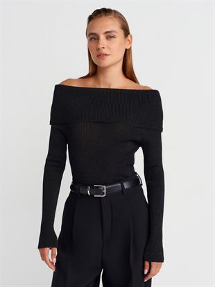 10808 Bardot YTaka Fitilli Simli Triko Kazak