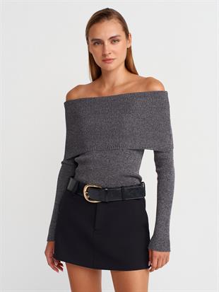 10808 Bardot YTaka Fitilli Simli Triko Kazak