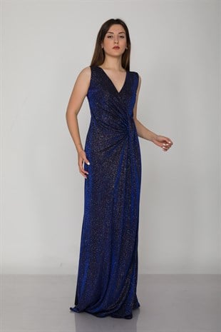 1115 Önü Geçmeli Simli Uzun Abiye Elbise