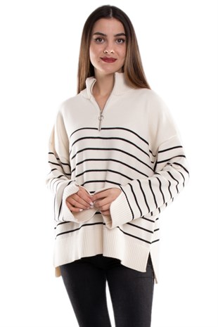 1177 Yarım Balıkçı Fermuarlı Kadın Kazak