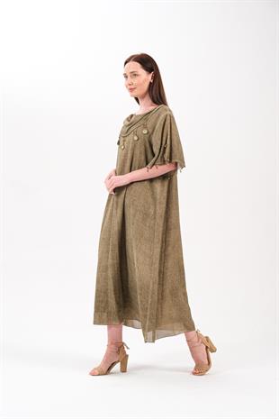 118 Büyük Beden Oya İşlemeli Degaje Yaka Pamuk Otantik Elbise