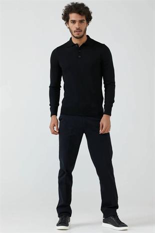 12120 Polo Yaka Düğmeli Triko Kazak