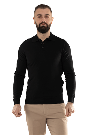 12120 Polo Yaka Düğmeli Triko Kazak