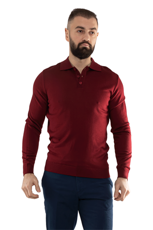 12120 Polo Yaka Düğmeli Triko Kazak