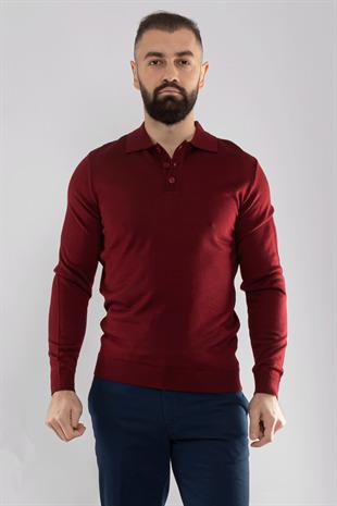 12120 Polo Yaka Düğmeli Triko Kazak