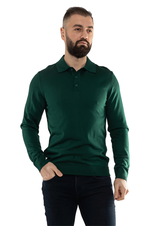 12120 Polo Yaka Düğmeli Triko Kazak