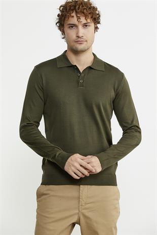 12120 Polo Yaka Düğmeli Triko Kazak