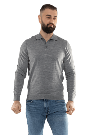 12120 Polo Yaka Düğmeli Triko Kazak