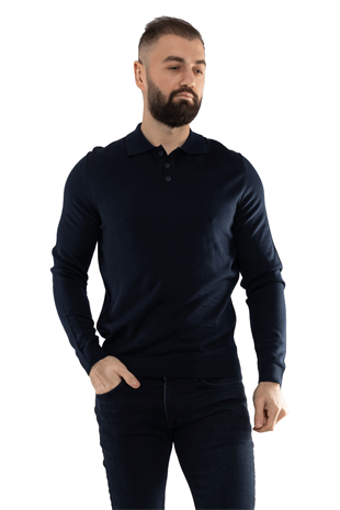 12120 Polo Yaka Düğmeli Triko Kazak