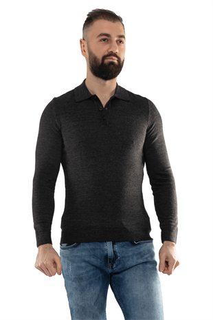 12120 Polo Yaka Düğmeli Triko Kazak