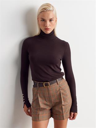 1268 Balıkçı Yaka Kolu Droplu Kadın Kazak