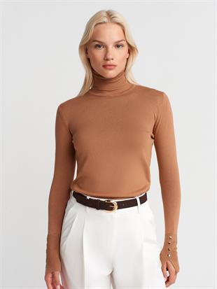 1268 Balıkçı Yaka Kolu Droplu Kadın Kazak