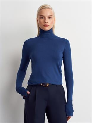 1268 Balıkçı Yaka Kolu Droplu Kadın Kazak