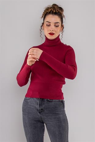 1297 Balıkçı Yaka Fitilli Basic Kadın Kazak